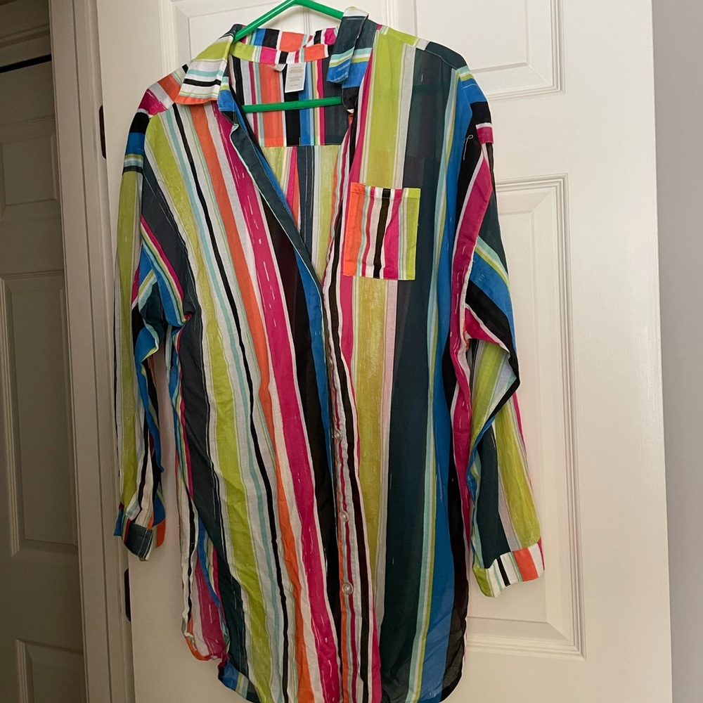 Long sleeve bright stripe tunic.